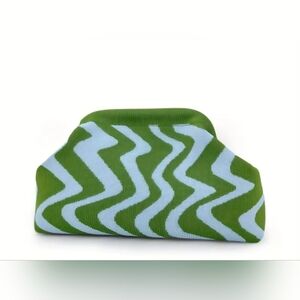 Retro Wave Heavy Knit Clutch Bag | Green & Blue Slouchy Pouch Tote